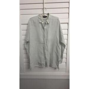 Lafayette 148 New York 100% Linen striped button up blouse size Large